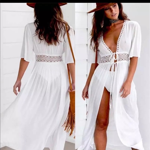 White Chiffon Beach Cover Up Tunic - Picture 4 of 4